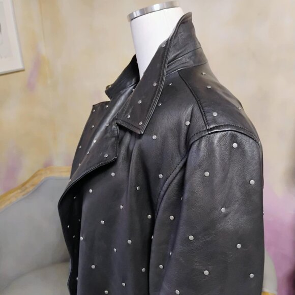Nasty Gal black leather studded coat, size 8,  like new! - Picture 6 of 16